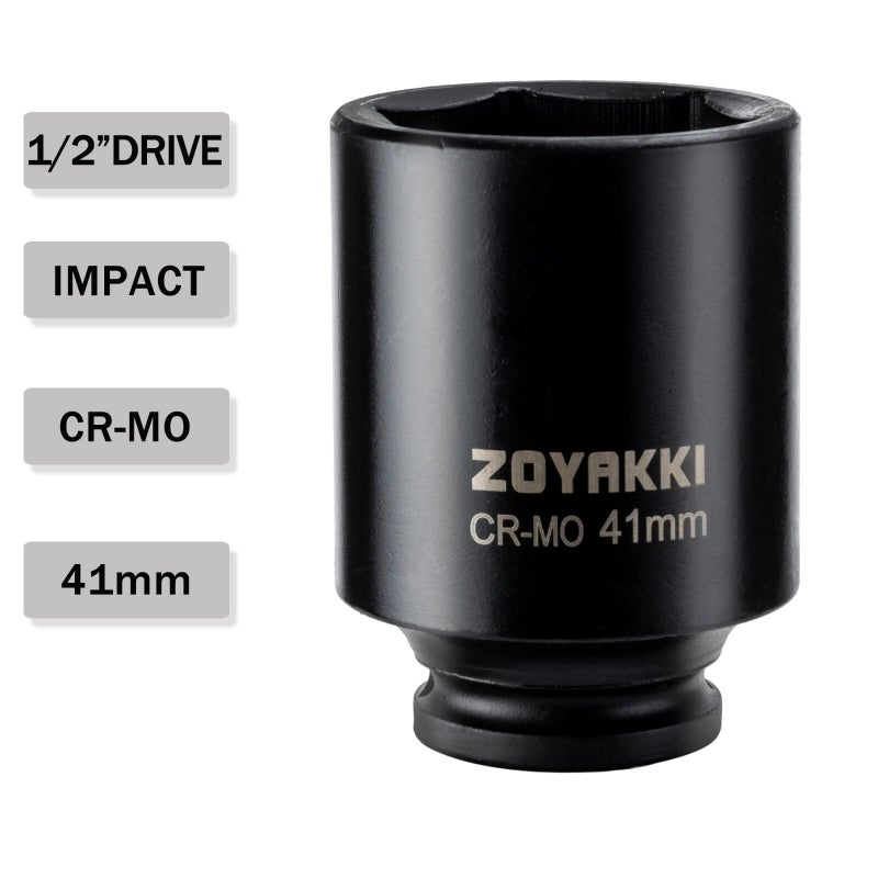 ZOYAKKI 1/2 "" Drive x 41 mm Deep 6 PT Impact Socket  CR-MO  1/2-inch Drive 6 Point Axle Nut Socket for Easy Removal of Axle Shaft Nuts (41MM) - Image 3
